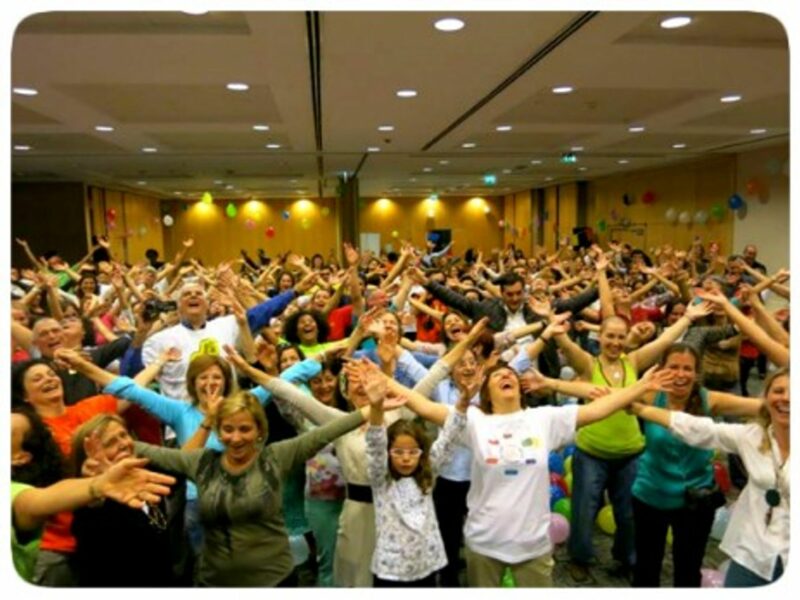 Laughing together at the opening ceremony of European Laughter Yoga Conference in Lisbon