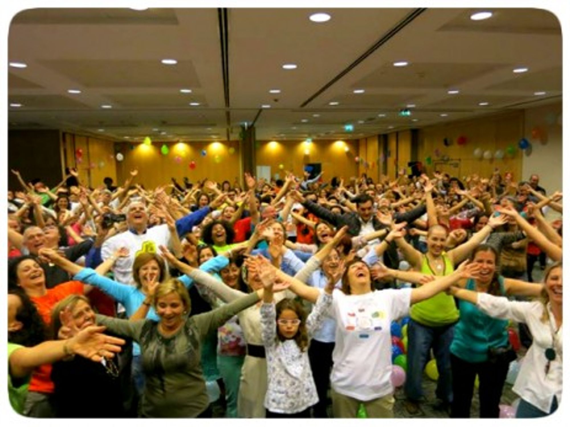 Laughing together at the opening ceremony of European Laughter Yoga Conference in Lisbon