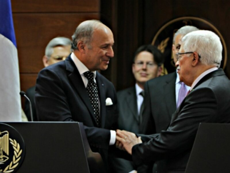 Laurent Fabius and Mahmoud Abbas in Ramallah
