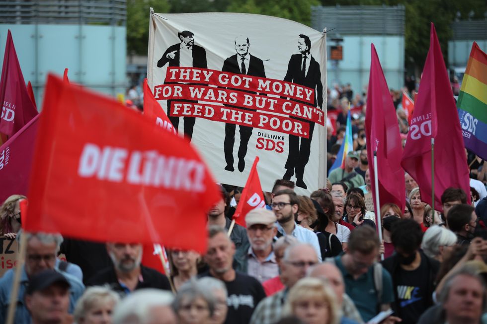 Left-wing demonstration against the German government's energy and social policies in Leipzig