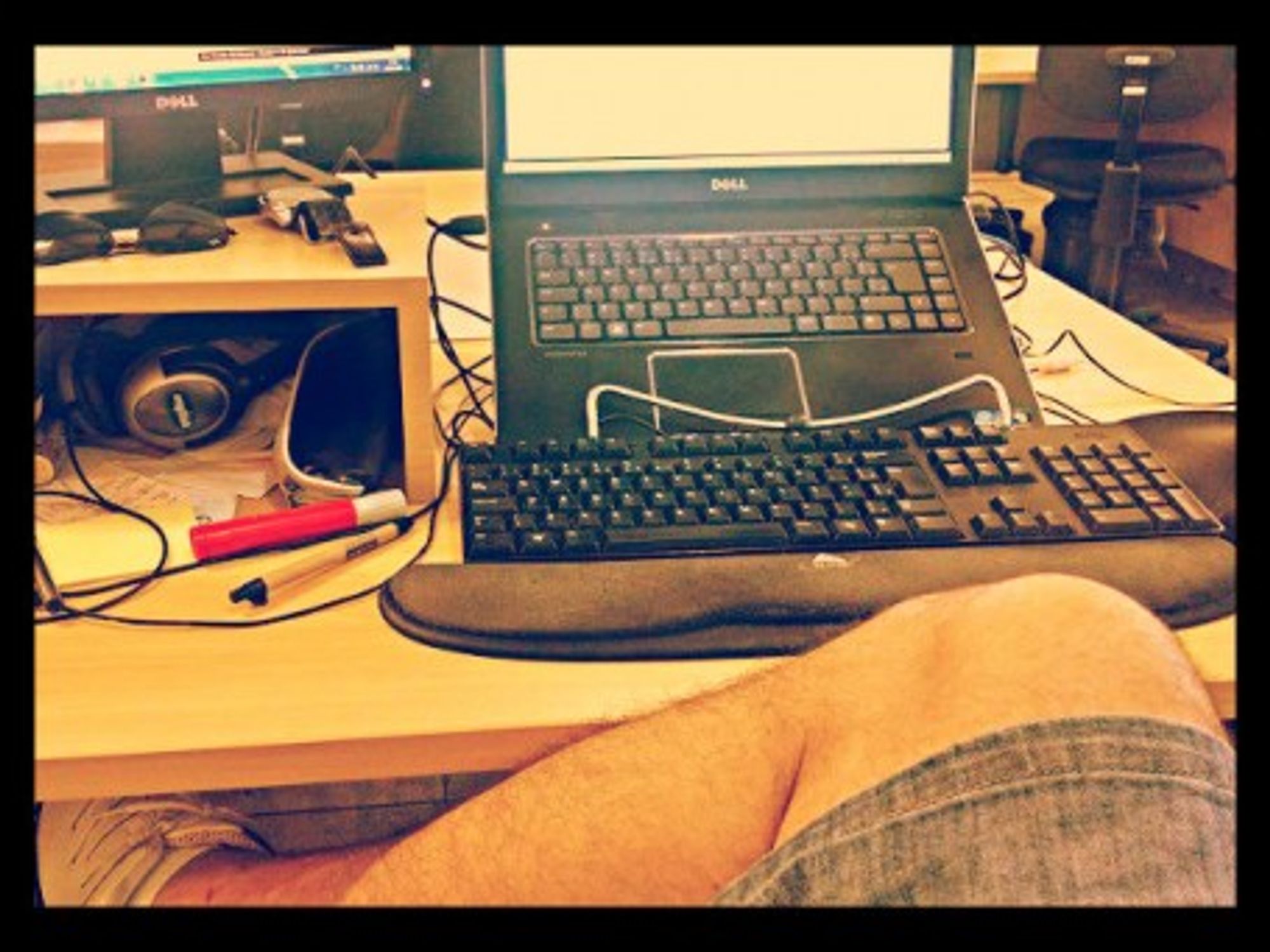 Legs out at work