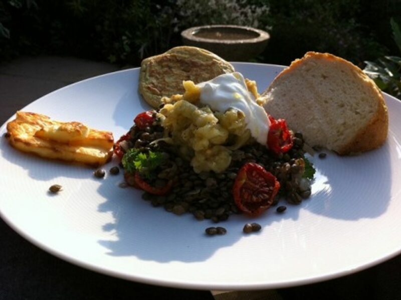 Lentils with grilled aubergine, from Ottolenghi's