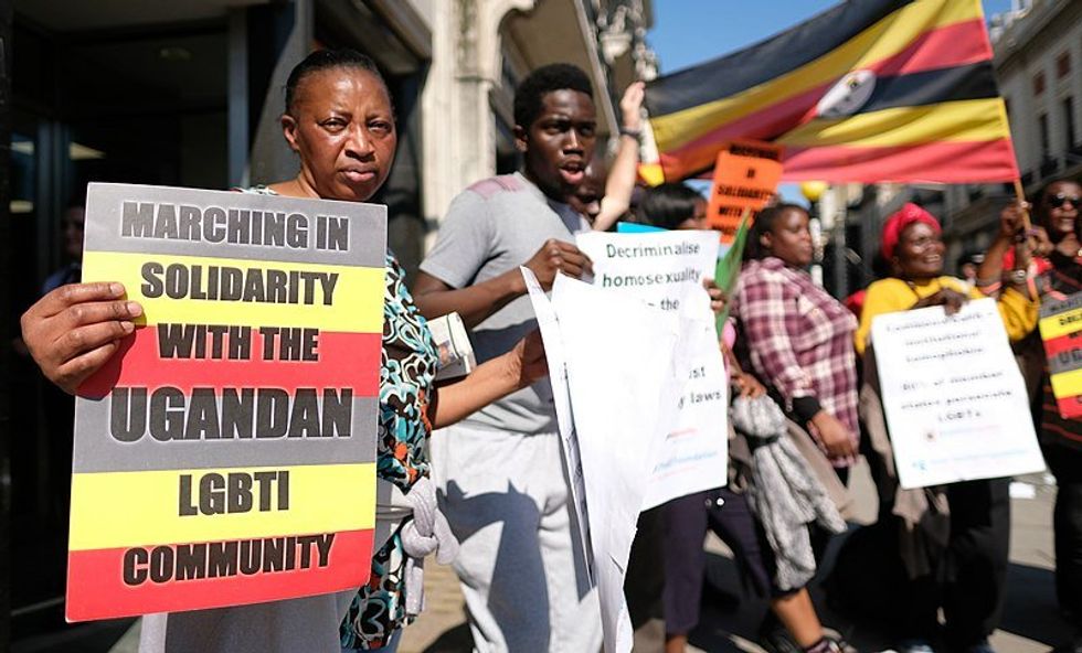 LGBTQ+ supporters gathered in London to protest the refusal of the Commonwealth Conference to deal with the issue of laws across most member countries criminalizing gay rights.