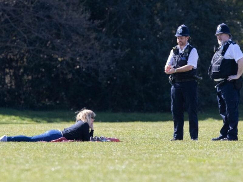 London police enforcing the quarantine Sunday at Greenwich Park