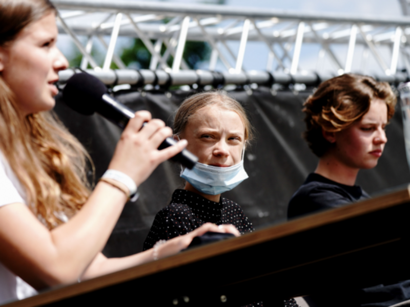 Luisa Neubauer, Greta Thunberg and Anuna de Wever in Berlin on Aug. 20