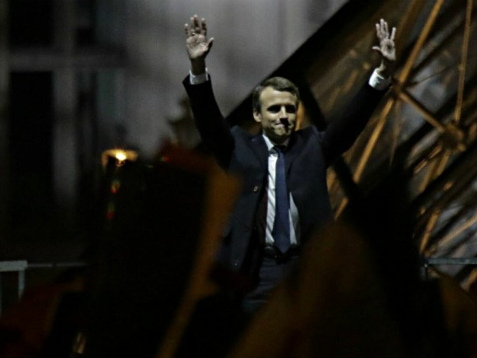 Macron celebrates his victory Sunday night