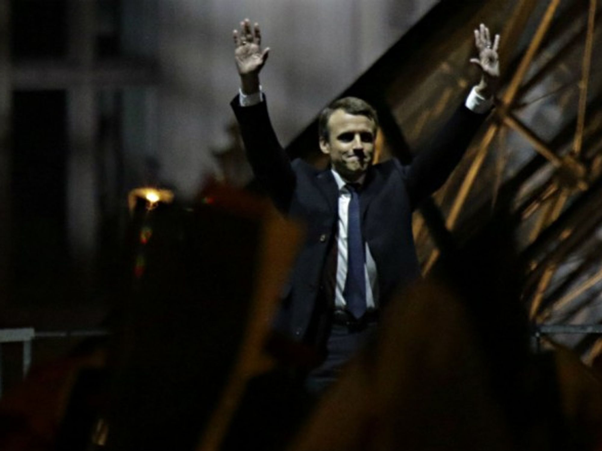 Macron celebrates his victory Sunday night