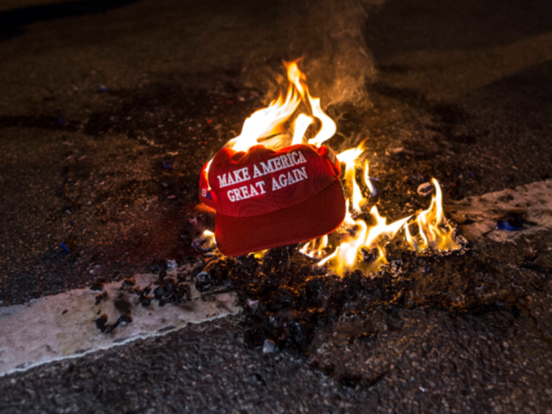 MAGA hat burning In Washington, D.C., on Nov. 14