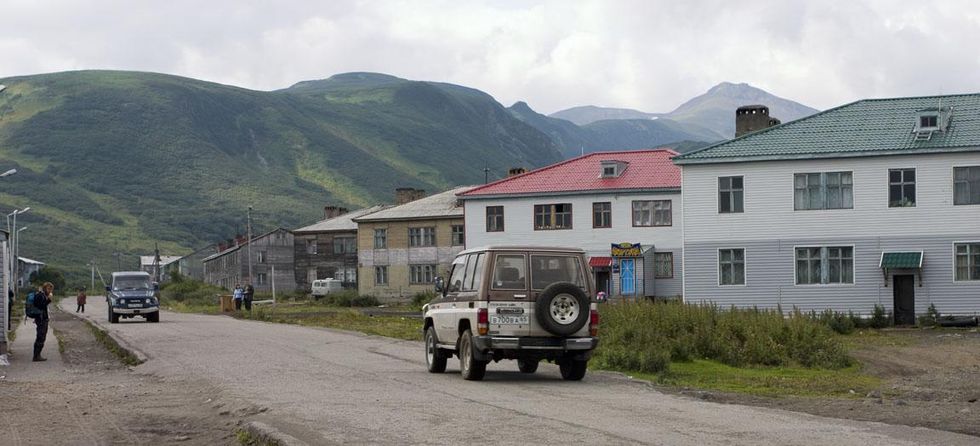 Main street of Severo-Kurilsk, town on Paramushir Island, Kuril Islands, Pacific ocean north from Japan
