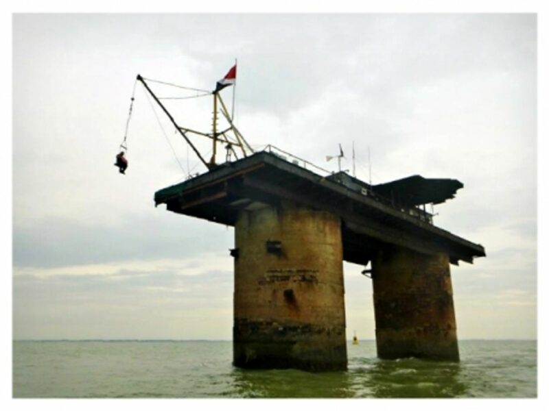 Man being hoisted onto Sealand