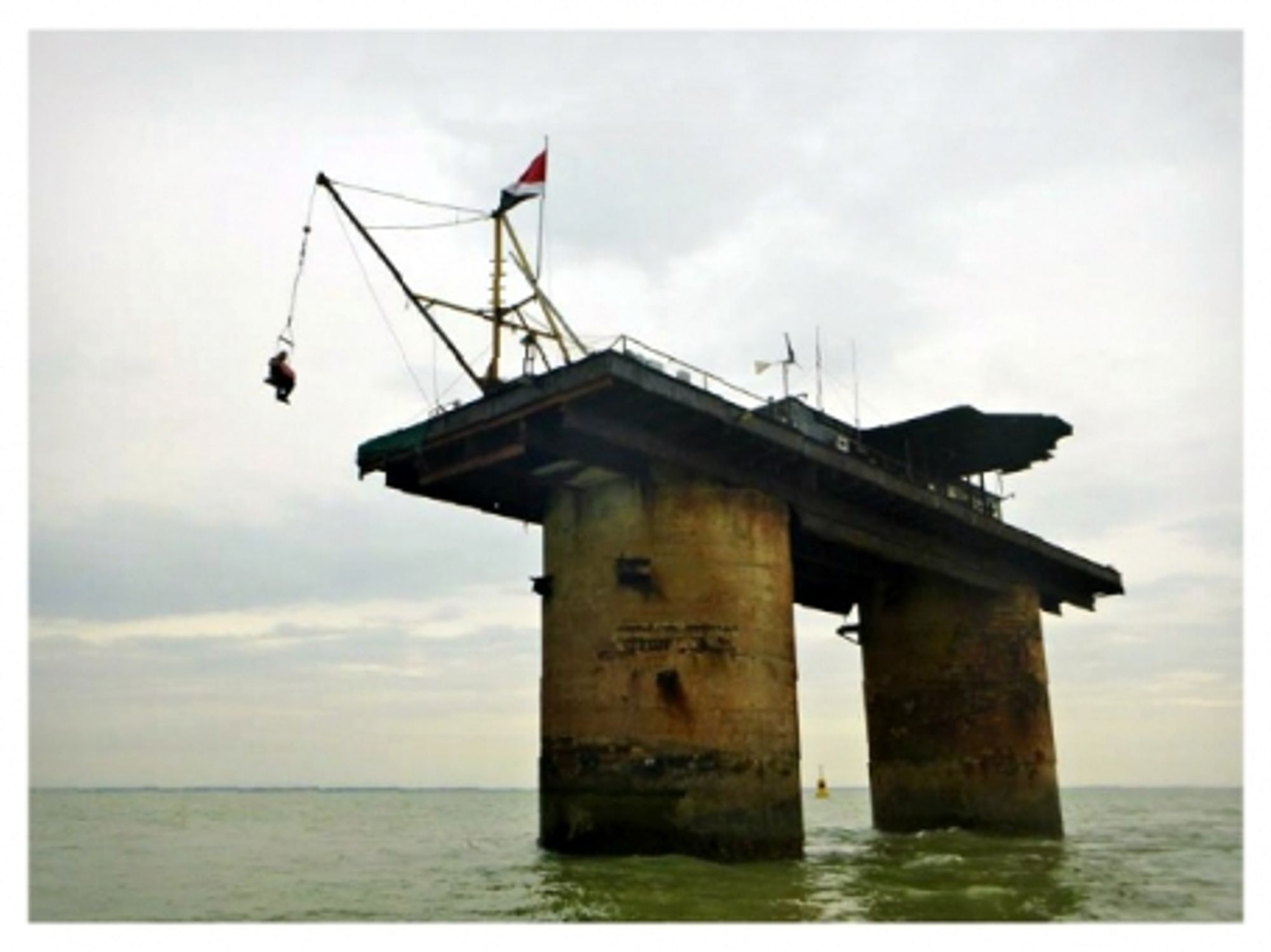 Man being hoisted onto Sealand
