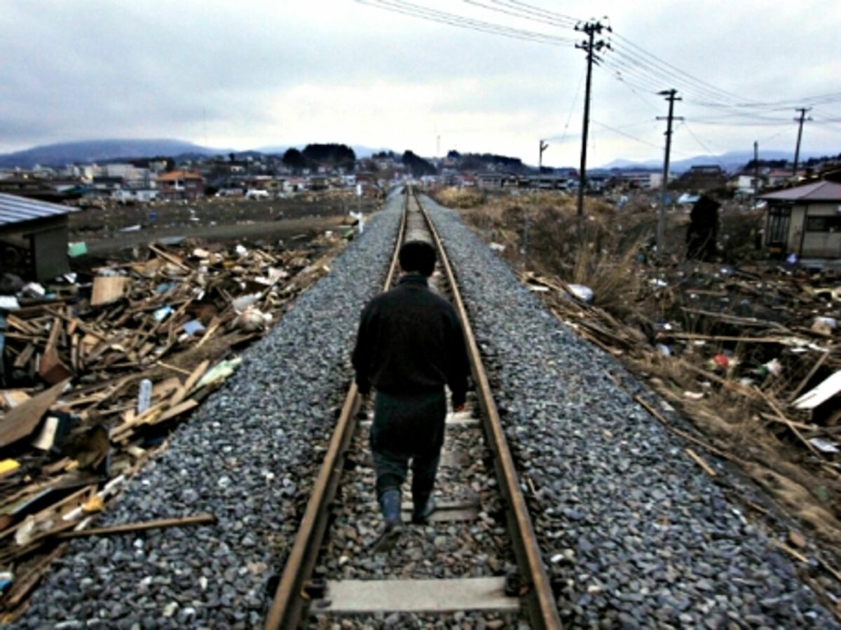 Man walking in Kesennuma, Tohoku, after the March 2011 earthquake