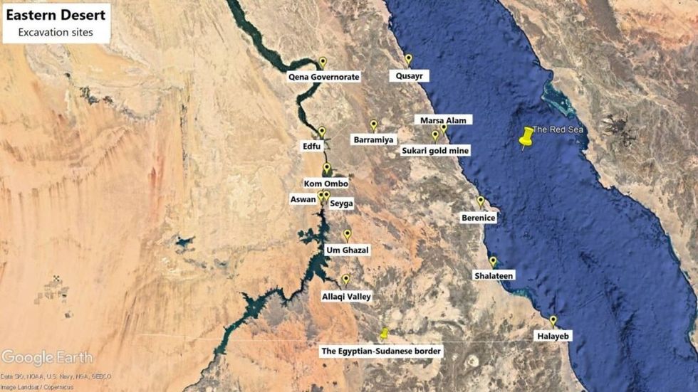 Map of sites with a concentration of gold mining activity.