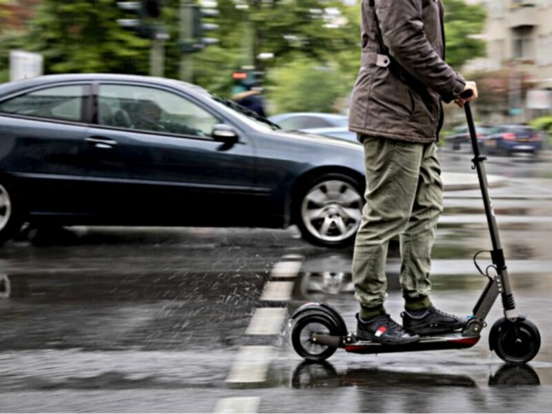 Marcel Hutfilz, managing director of Scooterhelden on the streets of Berlin.