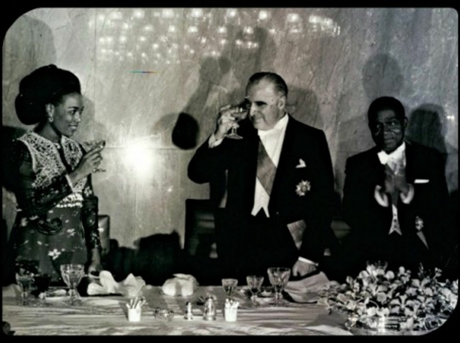 Marie-Therese Houphouet-Boigny and her husband FÃ©lix (right) with French President Pompidou in 1971