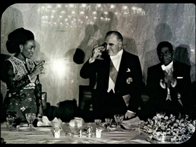 Marie-Therese Houphouet-Boigny and her husband FÃ©lix (right) with French President Pompidou in 1971