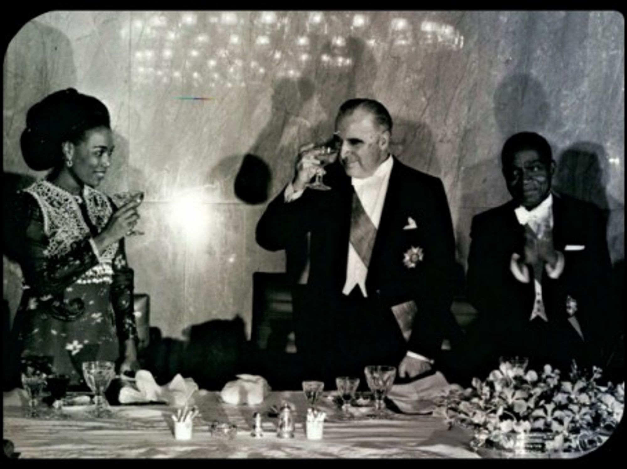 Marie-Therese Houphouet-Boigny and her husband FÃ©lix (right) with French President Pompidou in 1971