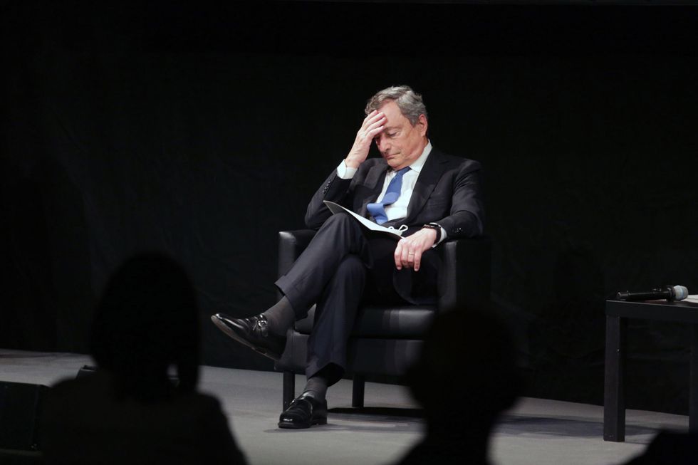 Mario Draghi on stage in Bologna