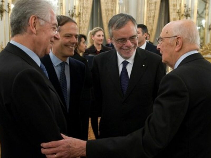 Mario Monti (far left) and Giorgio Napolitano (far right) (Presidenza Della Repubblica)