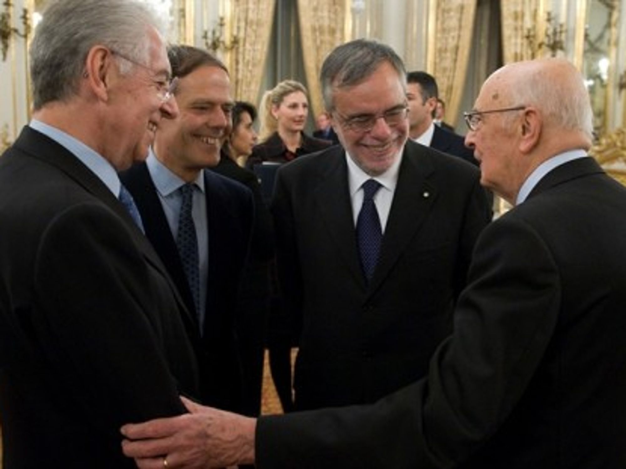 Mario Monti (far left) and Giorgio Napolitano (far right) (Presidenza Della Repubblica)