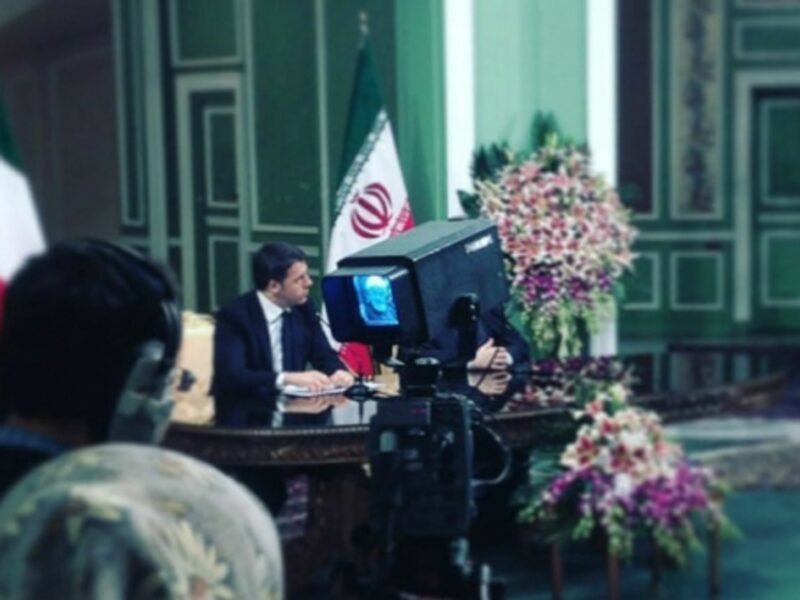 Matteo Renzi and Hassan Rouhani filmed on Iranian TV on Tuesday