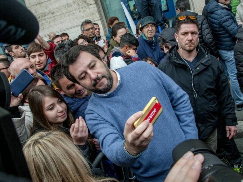 Matteo Salvini takes a selfie in Rome