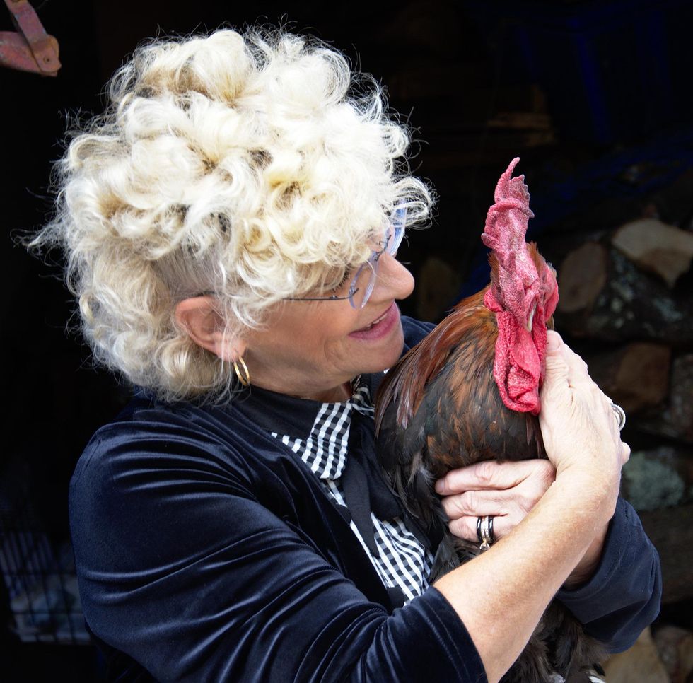 Maurice the rooster and his owner