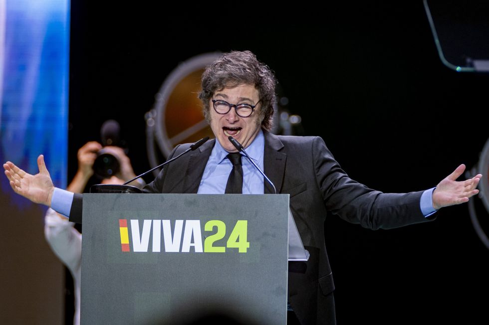 May 19, 2024, Madrid, Madrid, Spain: Javier Milei, president of Argentina and leader of the Argentinian right-wing political party La Libertad Avanza, seen during the political convention Europa Viva 24 organized by the far-right Spanish party VOX at Palacio de Vistalegre on May 19, 2024 in Madrid, Spain. (Credit Image: © Alberto Gardin/ZUMA Press Wire)