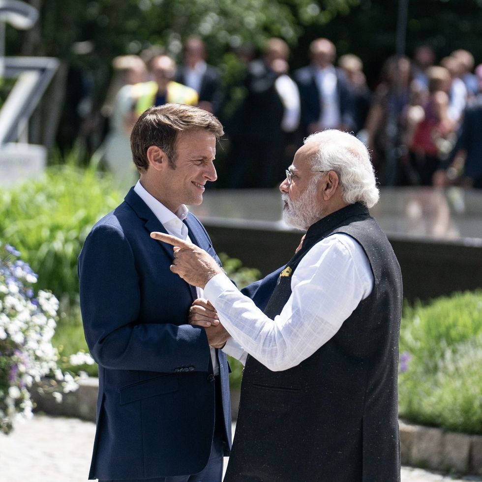 May 4, 2022, Paris, France: French President Emmanuel Macron and Indian Prime Minister Narendra Modi at Elysee Palace