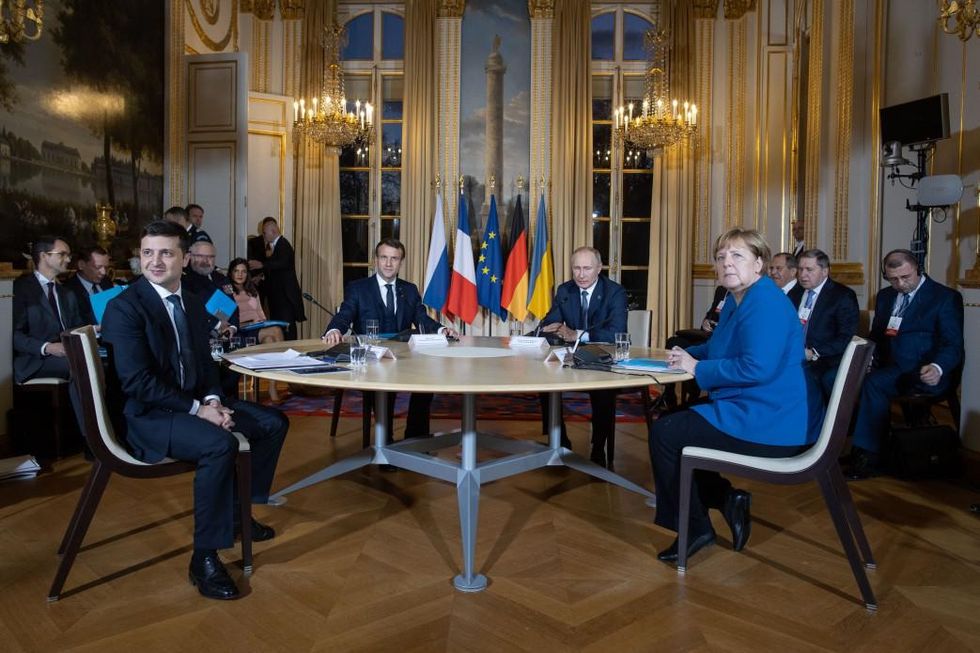 Meeting in the "Normandy Format" in 2019, in an effort to resolve the War in Donbas