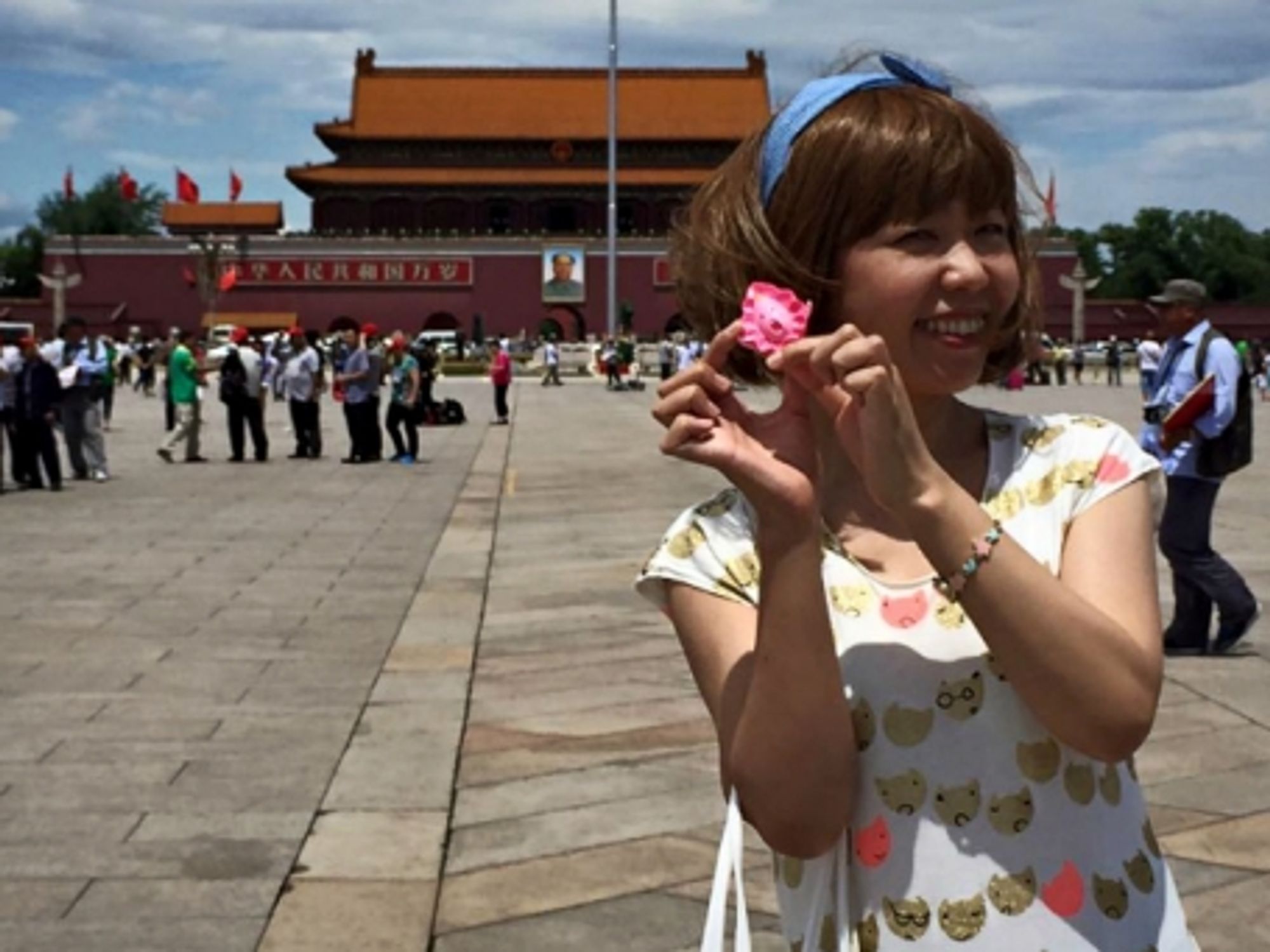 Megumi Igarashi in Beijing, with her trademark vagina-shaped manga figurine