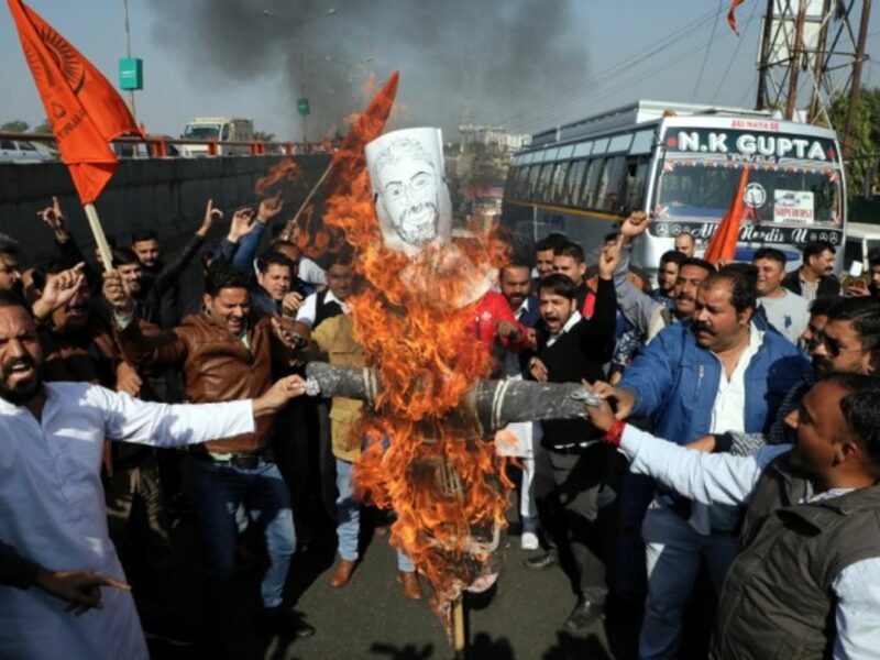 Members of India's Rajput community shout slogans against film director Sanjay Leela Bhansali in protest