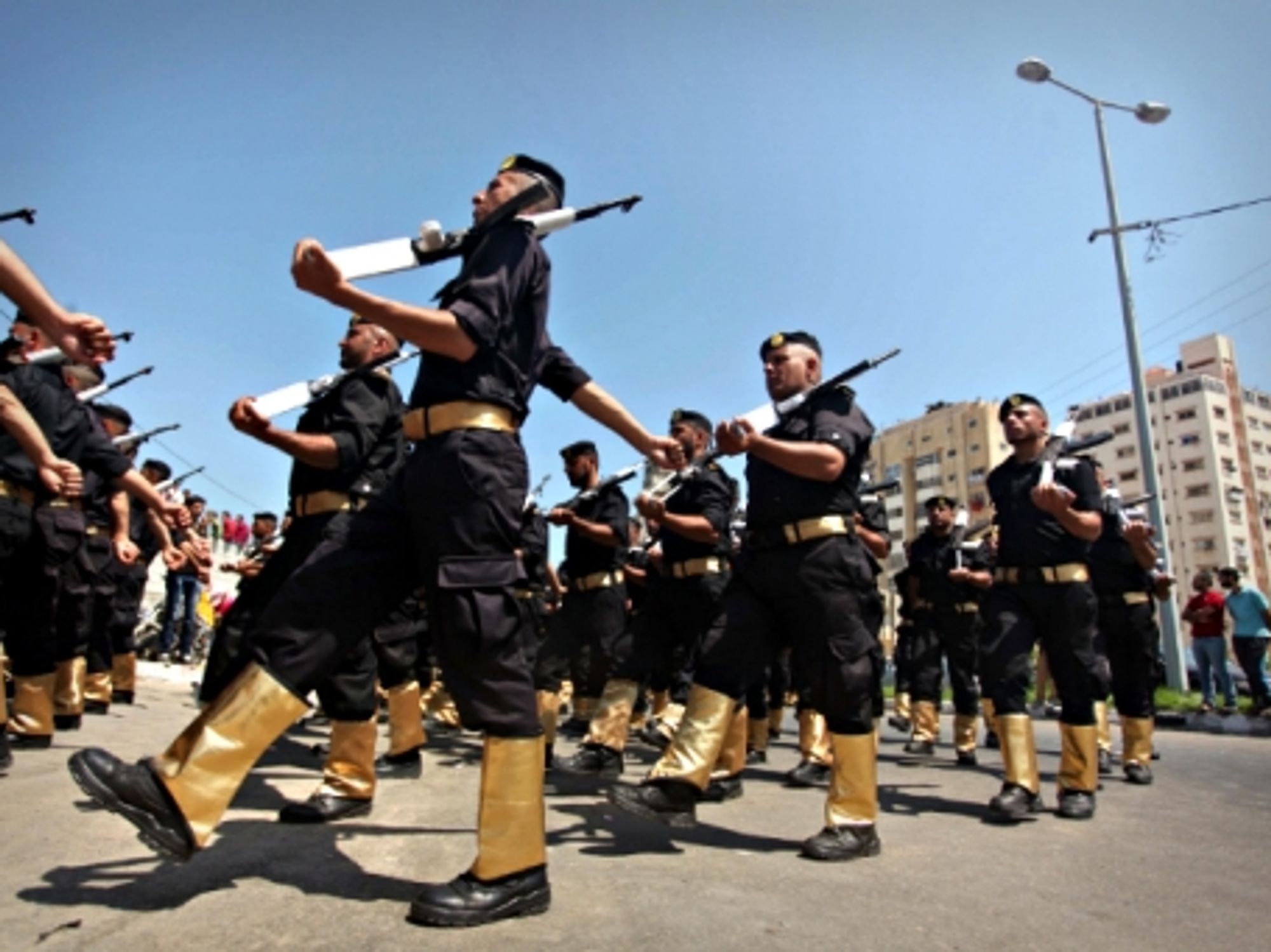 Members of the Palestinian Hamas security forces parading in Gaza on June 16