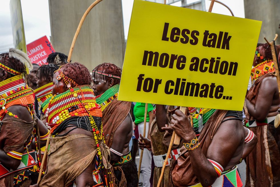 Members of the Turkana community rally with climate activists to protest in Nairobi, Kenya.