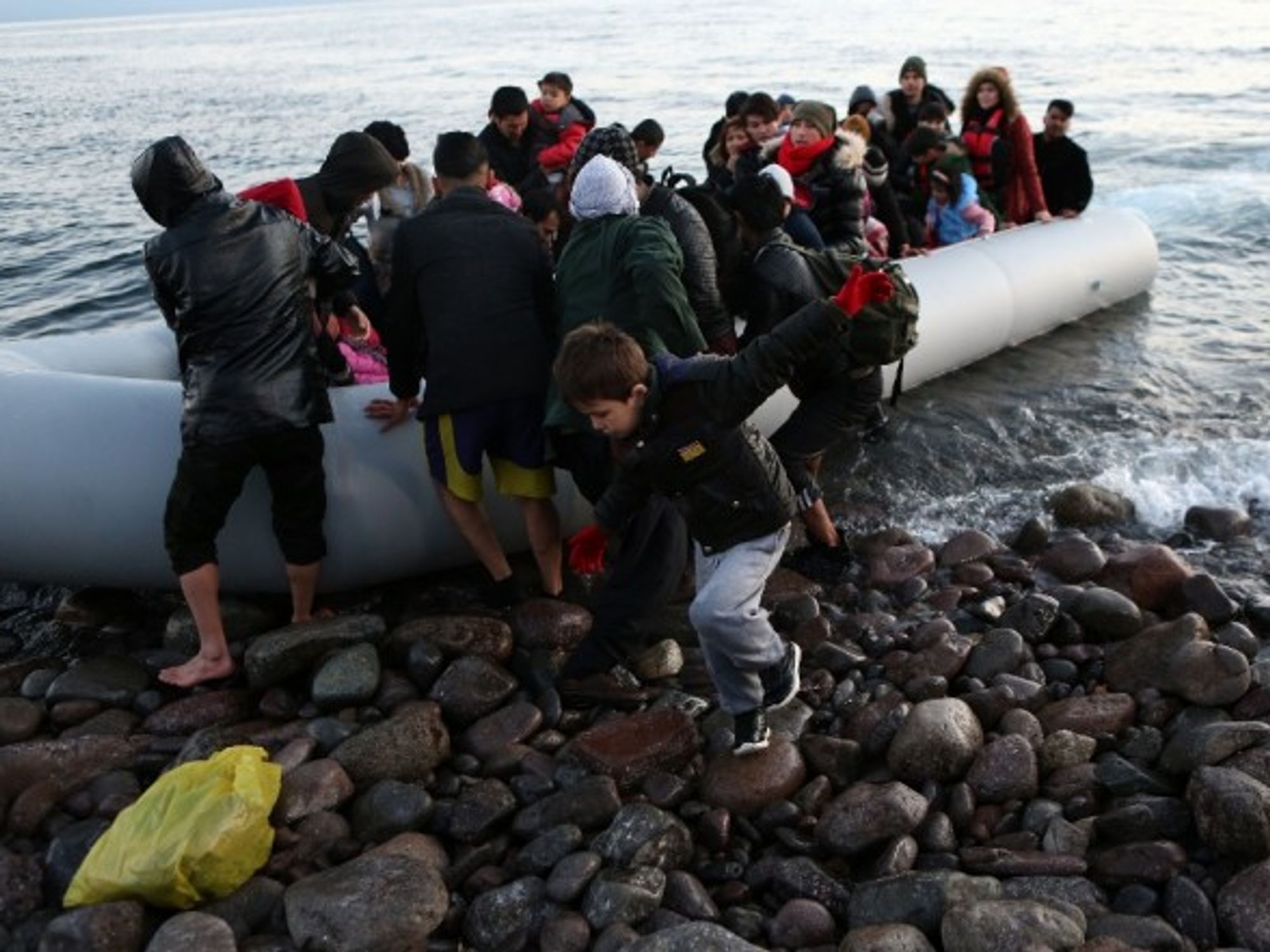 Migrants arriving in Lesbos, Greece.