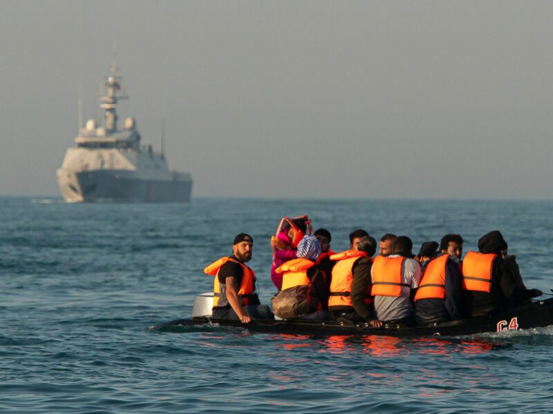 Migrants on a dinghy on the English Channel
