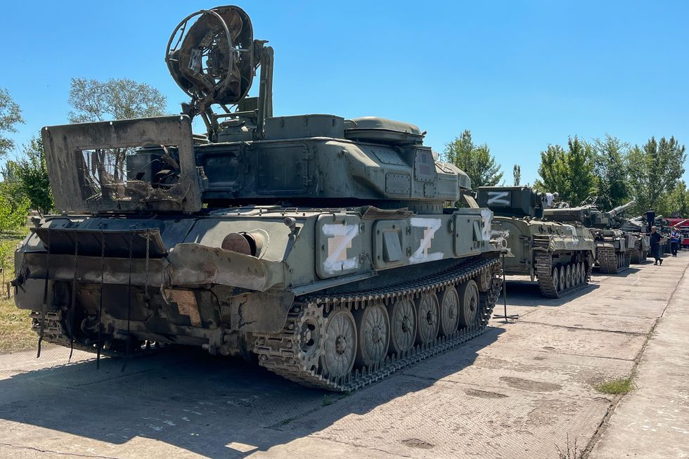 Military equipment captured from Ukraine on display in Mariupol