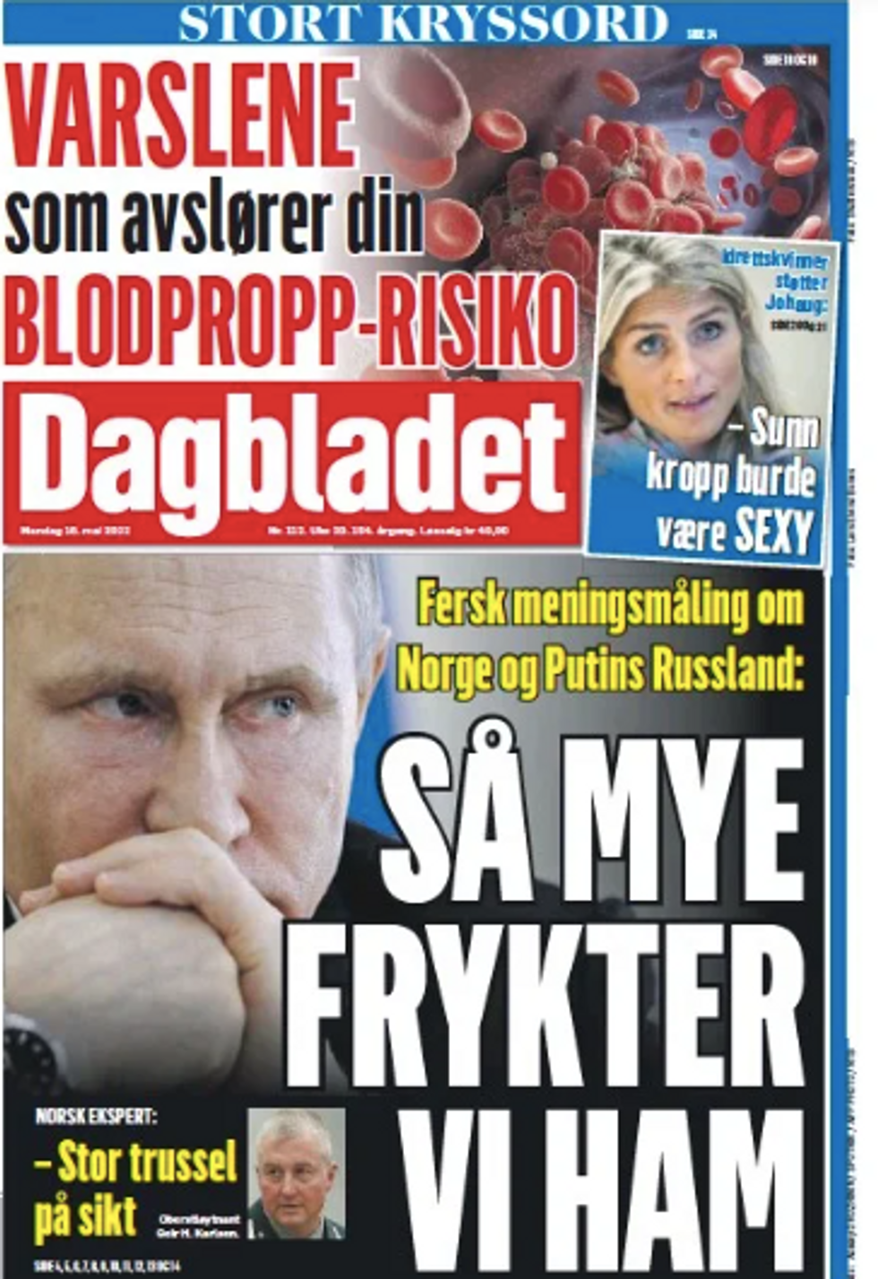 Monday's front page of Oslo-based Dagbladet
