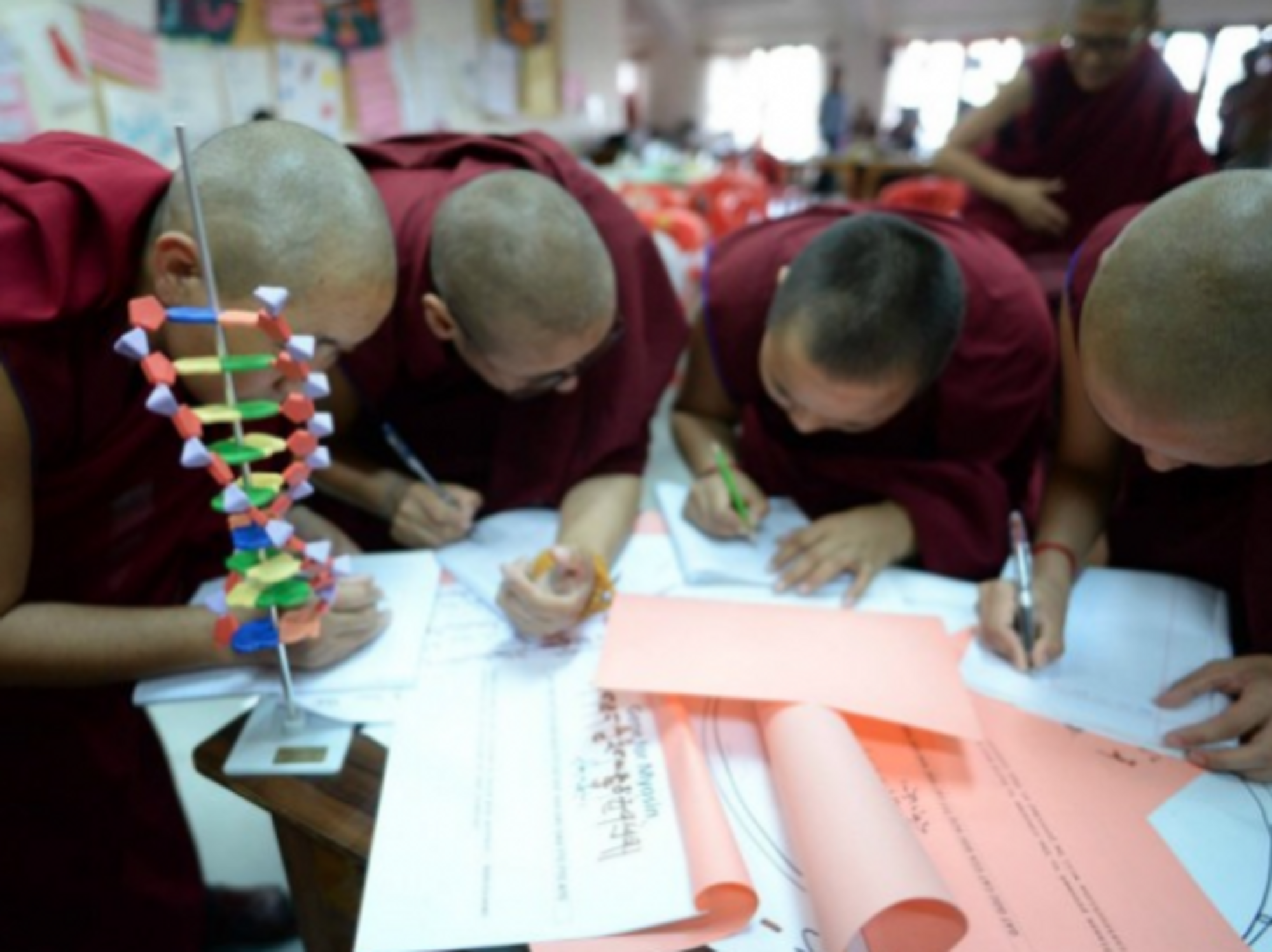 Monks working on a project with Science for Monks