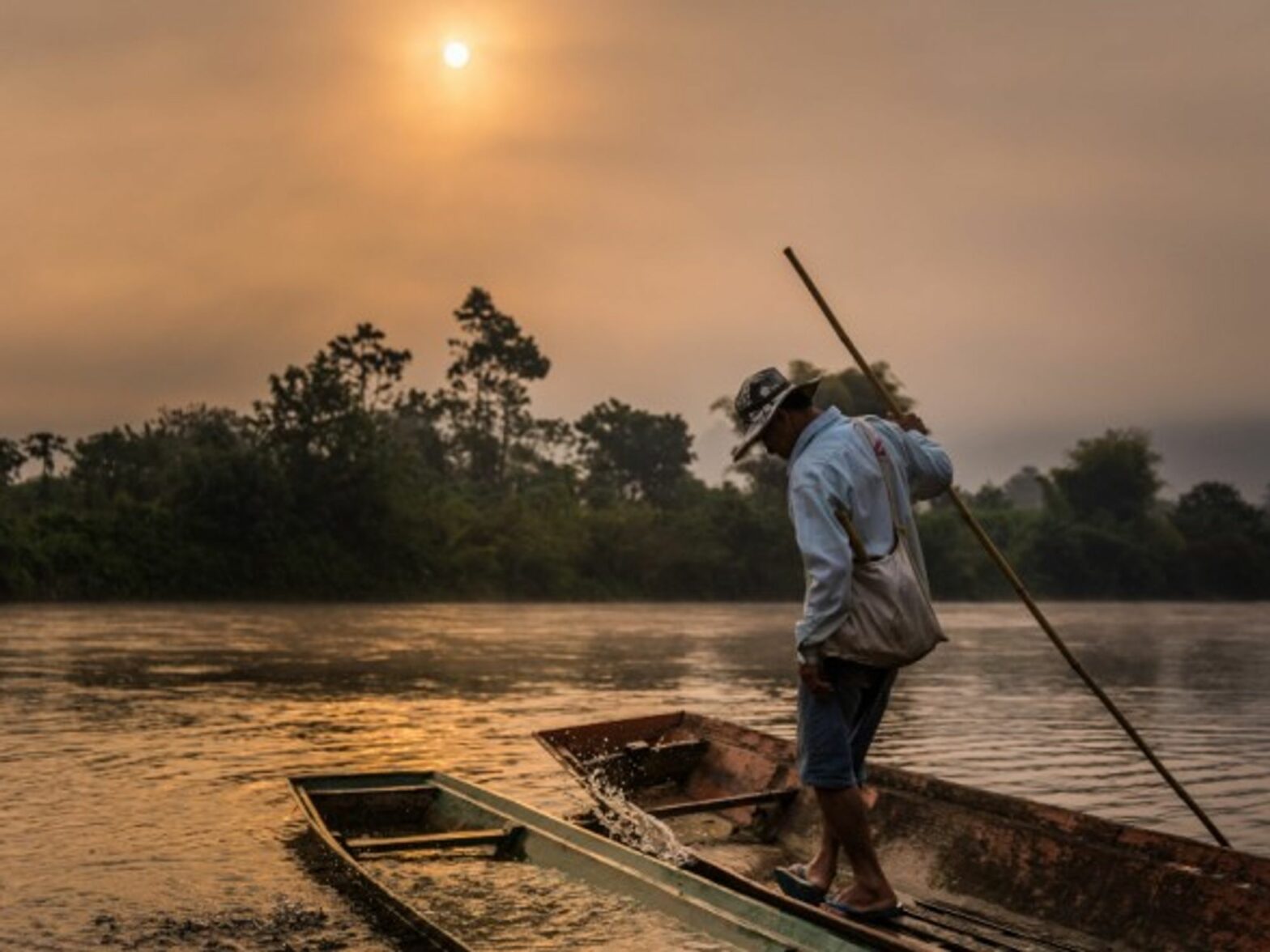 Morning scenery of Laos' Nam Lik River, a tributary of Mekong River