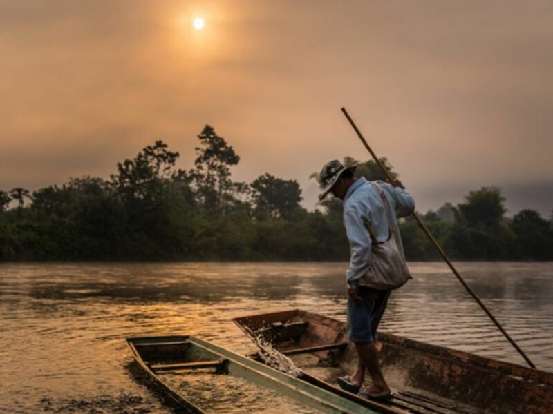 Morning scenery of Laos' Nam Lik River, a tributary of Mekong River