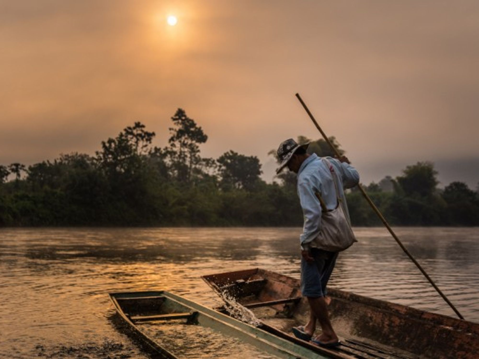Morning scenery of Laos' Nam Lik River, a tributary of Mekong River