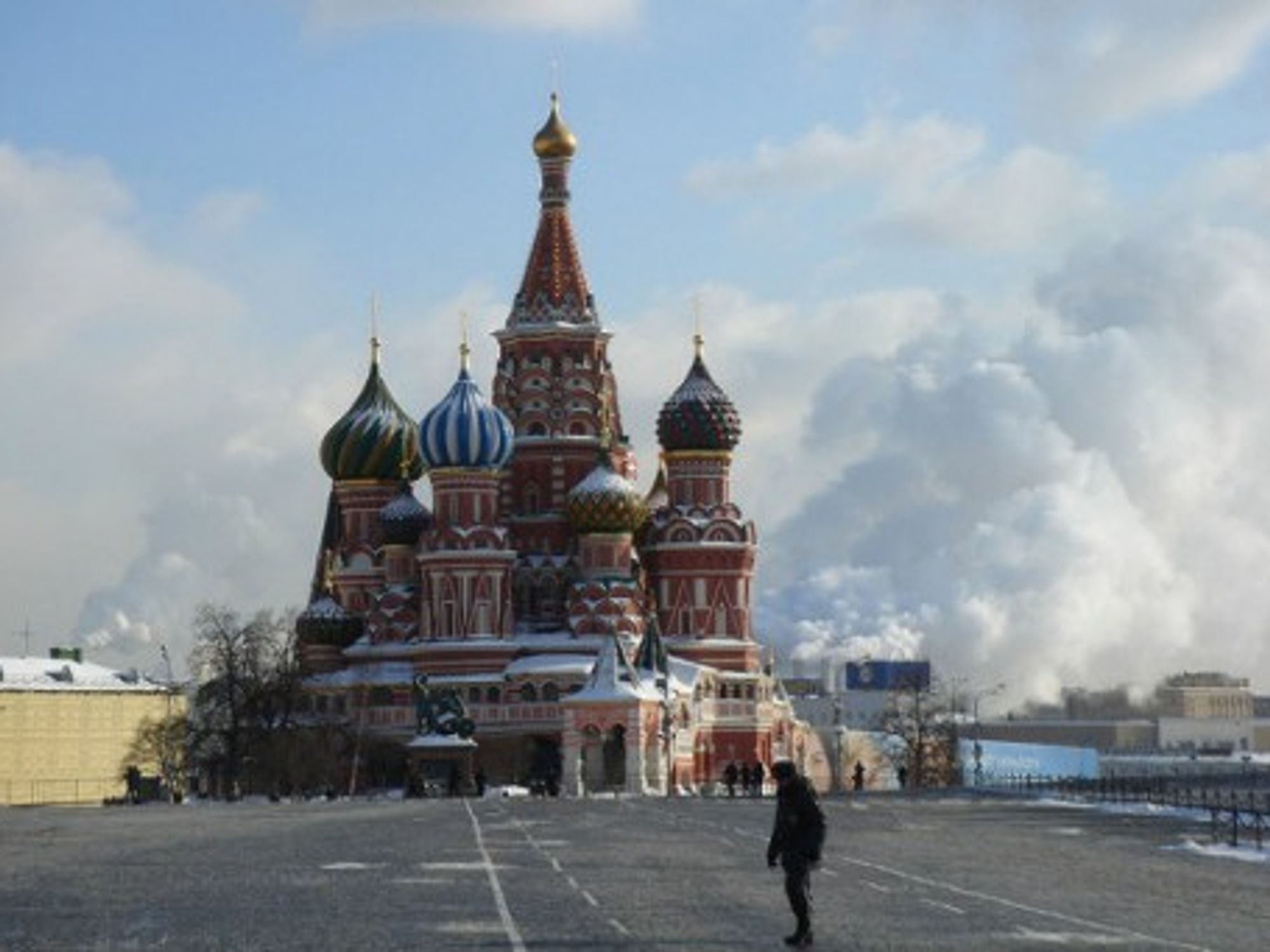 Moscow's St. Basil cathedral surrounded by incinerator smoke.