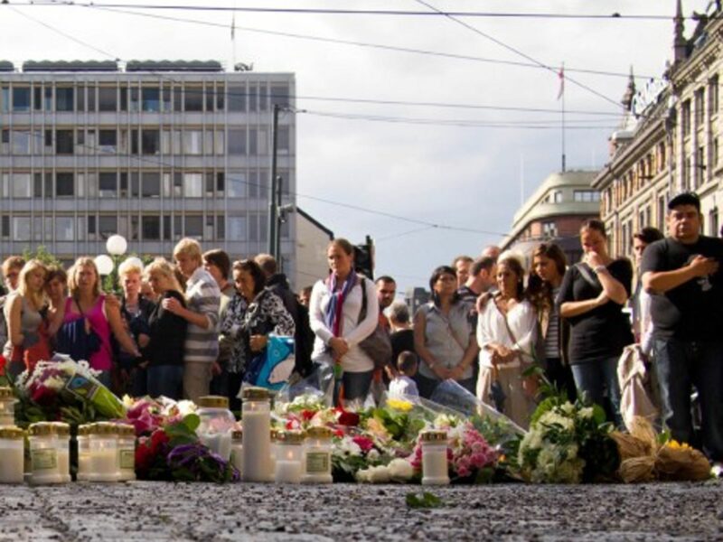 Mourners gathered in front of the Cathedral in Oslo, Norway