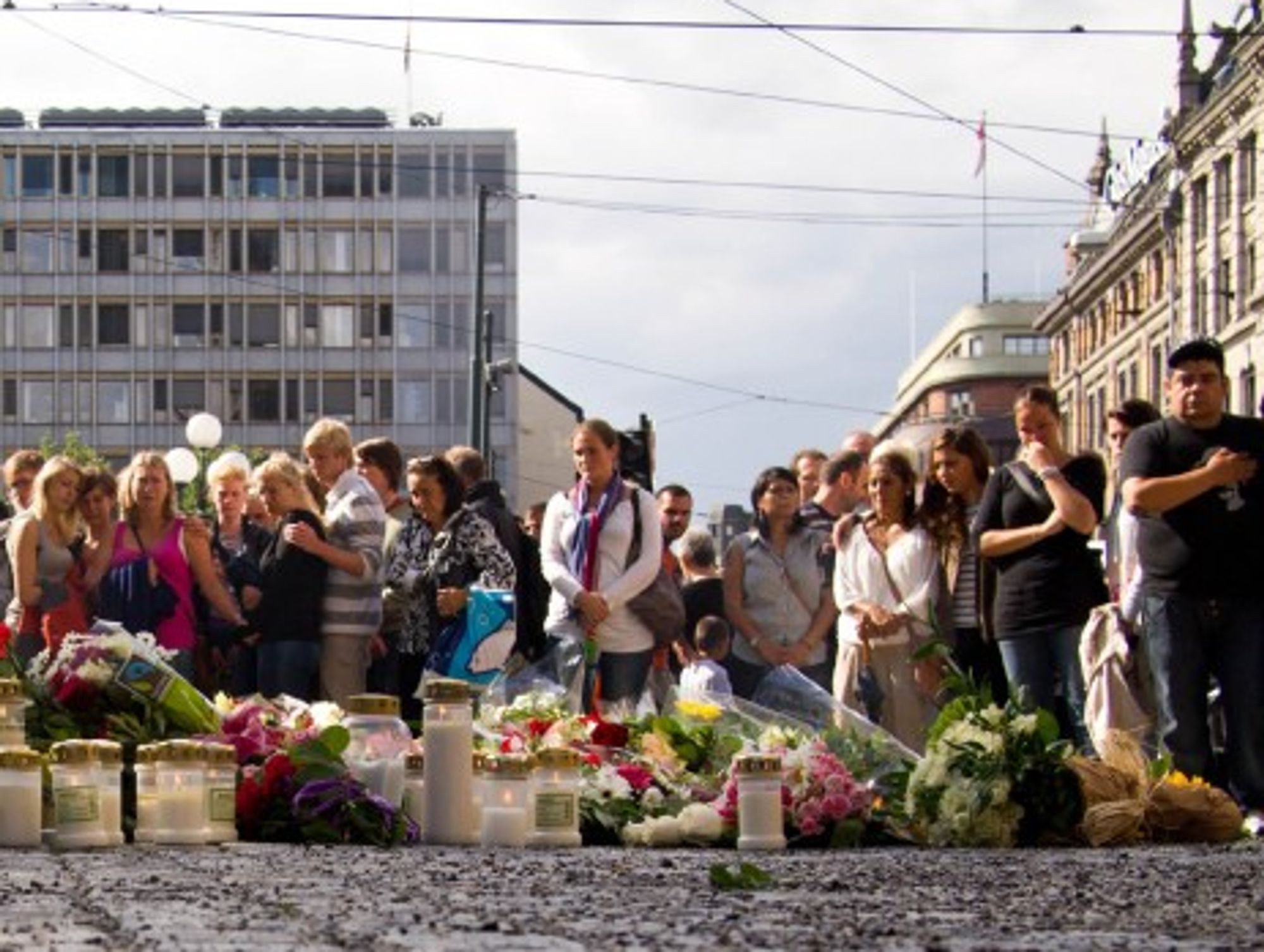 Mourners gathered in front of the Cathedral in Oslo, Norway