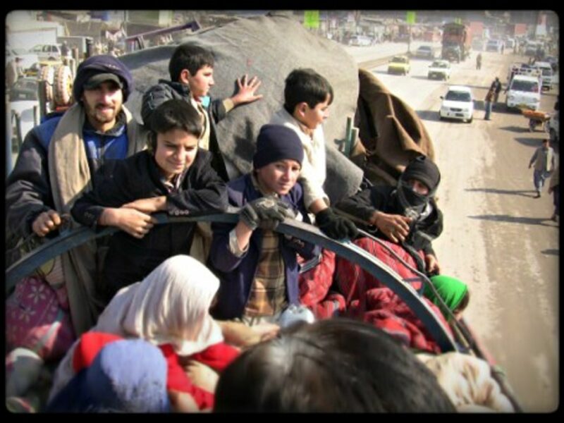 Muhammad Sadiq and his family on a truck to Jalalabad