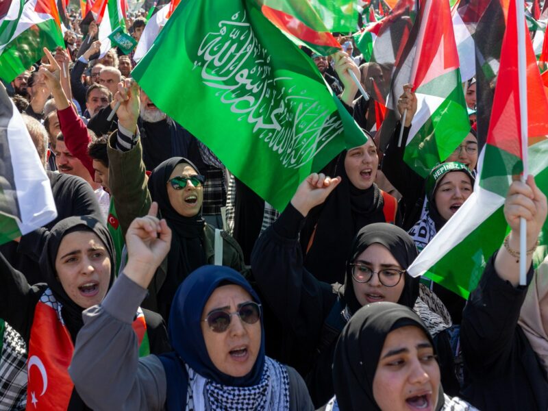 Muslims gathered in Beyazit Square under the organization of the Human Rights and Freedoms Humanitarian Relief Foundation to protest against the conflicts between Israel and Palestine.
