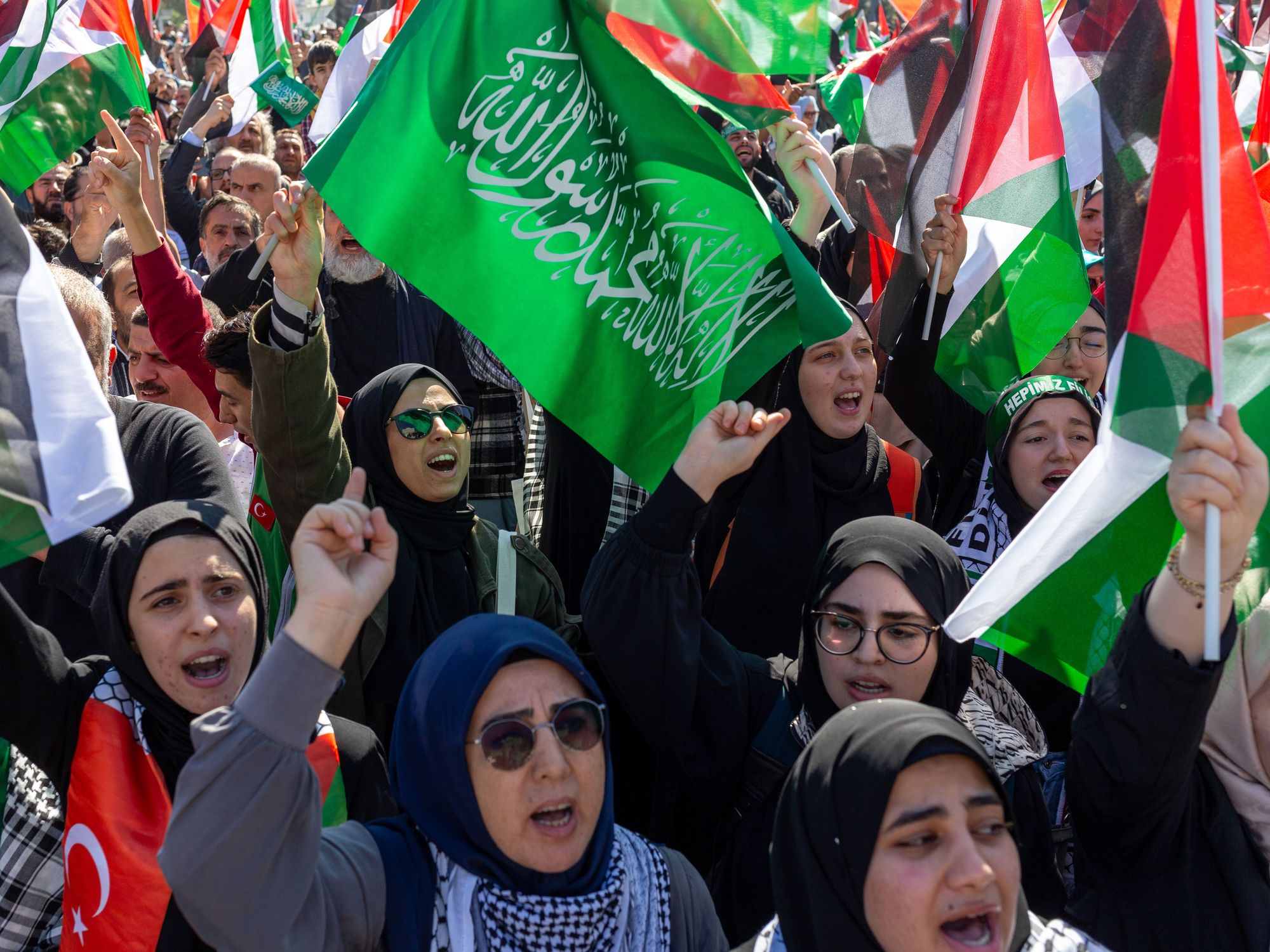 Muslims gathered in Beyazit Square under the organization of the Human Rights and Freedoms Humanitarian Relief Foundation to protest against the conflicts between Israel and Palestine.
