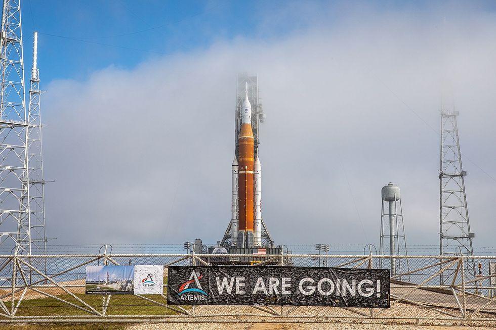 NASA’s Space Launch System (SLS) rocket and Orion spacecraft at Launch Pad 39B at the agency’s Kennedy Space Center in Florida