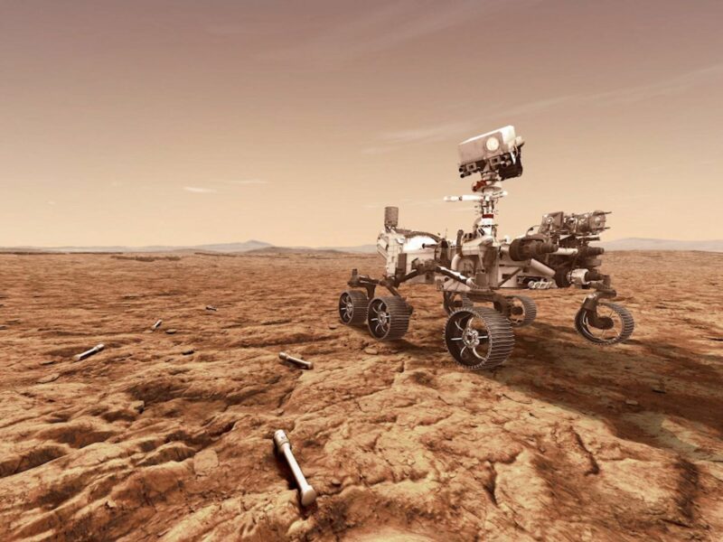 NASA's Mars 2020 rover will store rock and soil samples in sealed tubes on the planet's surface for future missions to retrieve, as seen in this illustration.